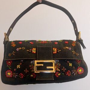 Fendi Denim Beaded Baguette